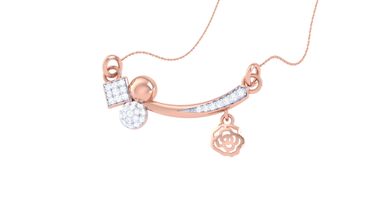 Geometric Floral Charm Gold Pendent - 0.21 Ct Diamonds