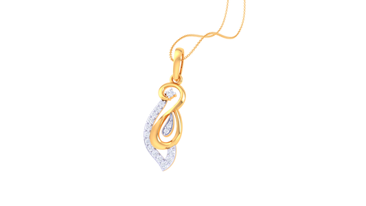 Leaf-Inspired Abstract Gold Pendant - 0.16 Ct Sparkling Diamond