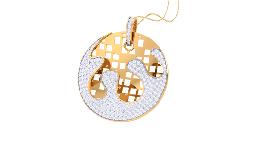 Woven Earth Pendent In Gold - 2.04 Ct Round Cut Diamonds