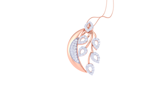 Whispering Leaves Cluster Pendent In Gold - 0.60 Ct Round Cut Diamonds