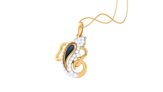 Artistic Ganpati Gold Pendant - 0.20 Ct Dazzling Diamonds