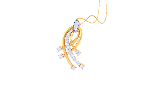 Curved Golden Pendant - 0.21 Ct Diamonds In Flowing Wave Design