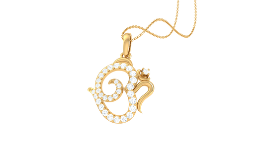 Shri Om Gold Pendant - 0.26 Ct Diamond Highlights