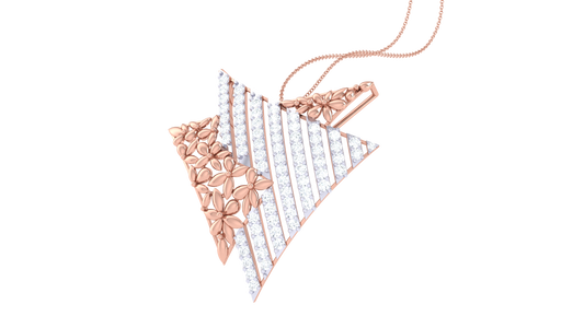 Overlapping Triangle & Floral Motif Gold Pendant - 0.55 Ct Dazzling Diamonds