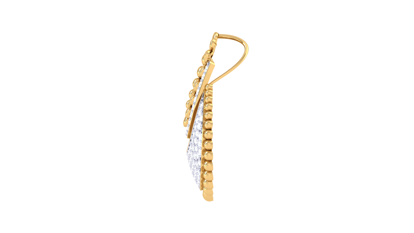 Gold Pendant With Petal and Bead Motif - 0.77 Ct Diamonds