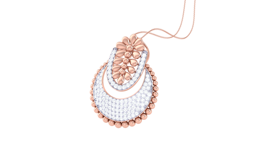 Gold Pendant With Petal and Bead Motif - 0.77 Ct Diamonds