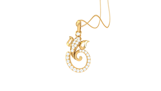 Divine Gajanan Pendant In Gold - 0.15 Ct Diamond Accents