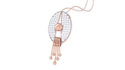 Sculptural Oval Gold Pendant - 0.54 Ct Pave Set Diamonds