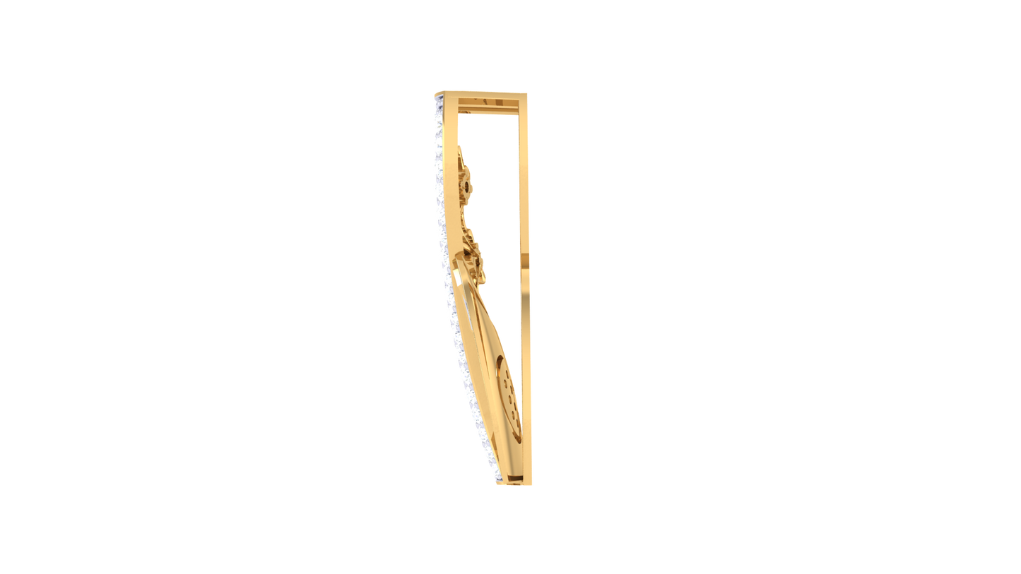 Curved Vine and Leaf Design Gold Pendant - 0.46 Ct Brilliant Diamonds