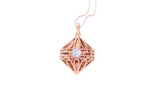 Ornate Geometry Pendant in Sculpted Gold - 0.59 Ct Round Cut Diamond