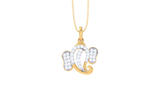 Divine Shri Ganesha Pendant In Gold - 0.25 Ct Diamond Accents