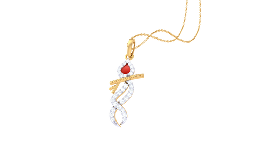 Shri Krishna Gold Pendent - 0.16 Ct Diamond Accents and Ruby Center