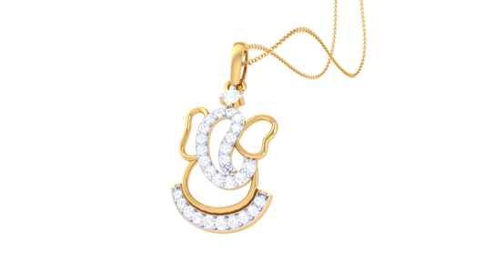 Divine Ganesha Pendant In Gold - 0.15 Ct Diamond Accents