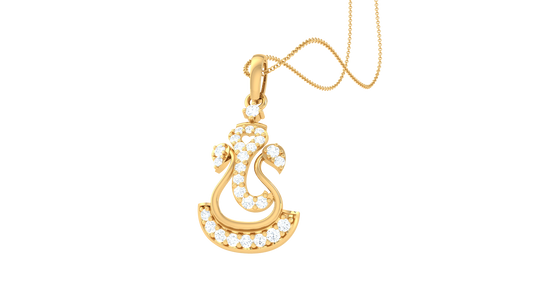 Radiant Ganesha Pendant In Gold - 0.17 Ct Dazzling Diamond Embellishments