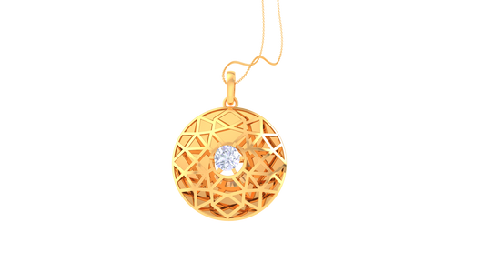 Geometric Lattice Circle Pendant in Rose Gold - 0.59 Ct Brilliant Cut Diamond Centerpiece