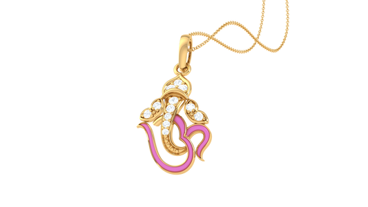 Siddhi Vinayak Om Pendant In Gold - 0.07 Ct Diamonds