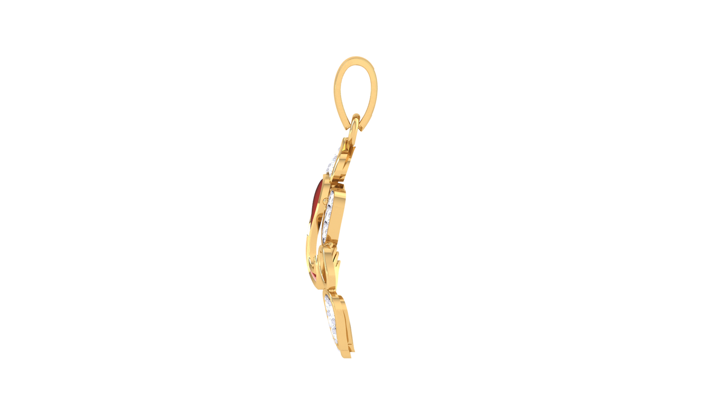 Divine Shri Ganesha Gold Pendant - 0.11 Ct Diamond Accents & Red Enamel Detailing