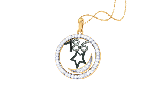 Celestial Emblem Gold Pendant - 0.21 Ct Diamond Halo & Crescent-Star Motif