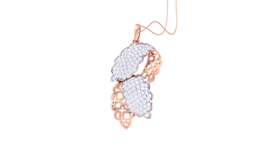 Dual Feather Pendent In Yellow Gold - 1.00 Ct Round Cut Diamonds