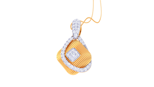 Layered Teardrop and Square Pendant With 0.40 Ct Diamond In Gold