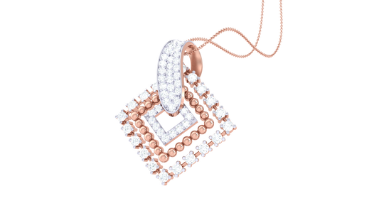 Layered Diamond-Frame Pendant In Gold – 0.51 Ct Round cut