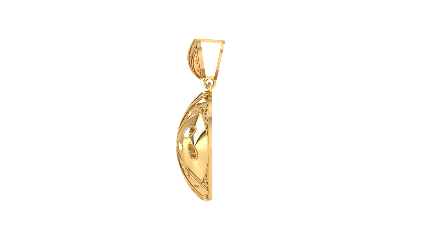 Dual-Texture Circular Pendant In Gold – 0.46 Ct Marquise Cut Diamonds