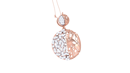 Dual-Texture Circular Pendant In Gold – 0.46 Ct Marquise Cut Diamonds