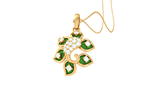 Verdant Bloom Pendant In Luminous Gold – 0.11 Ct Diamonds