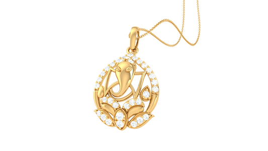 Divine Grace Shri Ganesha Pendant In Gold – 0.21 Ct Marquise-Cut Diamonds