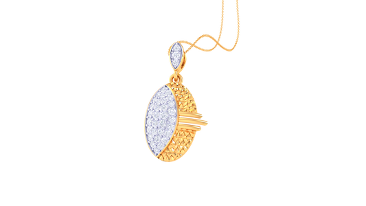 0.35 Ct Diamond Oval Pendant In Gold – Textured Brilliance and Timeless Elegance.