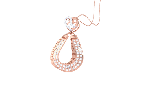 Mixed Gold Teardrop Pendant - 0.42 Ct Brilliant Cut Diamond Heart Accent