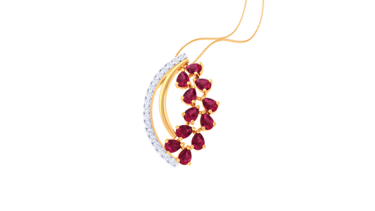 Curved Radiance Ruby Pendant In Gold – 0.22 Ct Dazzling Diamonds
