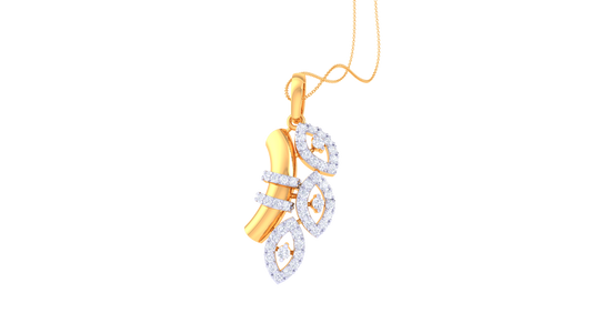 Leaf Cluster And Bar Pendant in Gold – 0.51 Ct Pave Set Diamonds