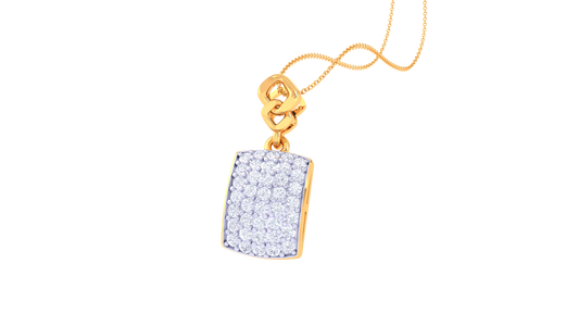 Twisted Rope Lustrous Gold Chain - 0.31 Ct Dazzling Diamond Grid Pendant