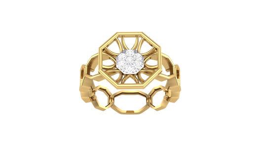 Fleuron Hexa Radiant - 0.11 Ct Round Diamond Ring in Sculpted Gold