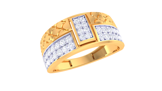 Éclat Rectiligne Luxe – 0.47 Ct Cut & Round Diamond Gold Ring