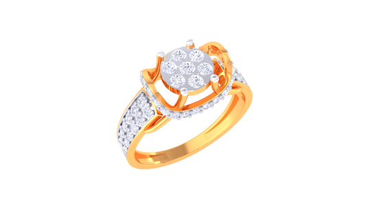 Éclat Centralité Radieuse – 0.66 Ct Round Diamond Cluster Gold Ring