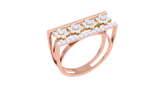Eclat Floral Cascade Ring In Gold – 0.34 Ct Diamond With Dual-Band Harmony With Blooming Brilliance