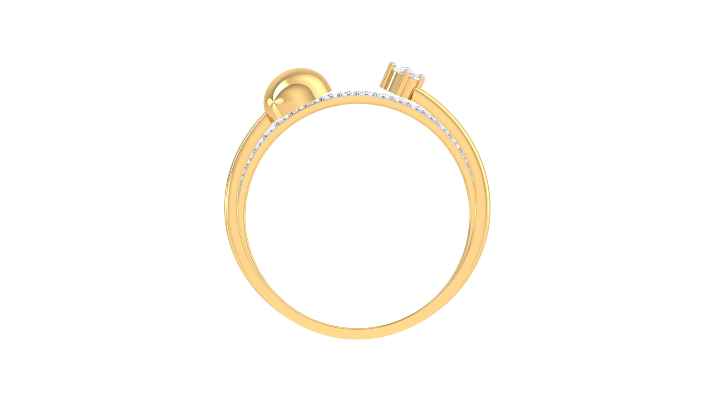 Iconique Open-Band Ring In Yellow Gold – 0.17 Ct Pave Set Diamonds With Sculptural Contrast with Dome & Solitaire Spark
