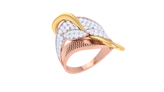 Lumiere Leaf-Embrace Ring In Gold – 0.53 Ct Pave Set Diamonds Adding Textured Elegance with Organic Radiance