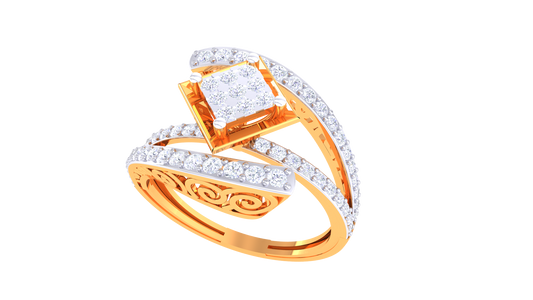 Éclat Parure Spatiale – 0.92 Ct Princess Shape Diamond Gold Ring