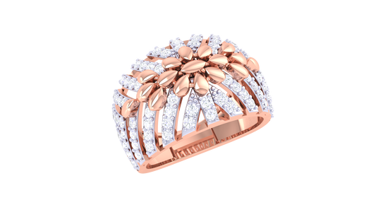 Lumiere Lattice Bloom Gold Ring – 0.74 Ct Round Cut Diamonds