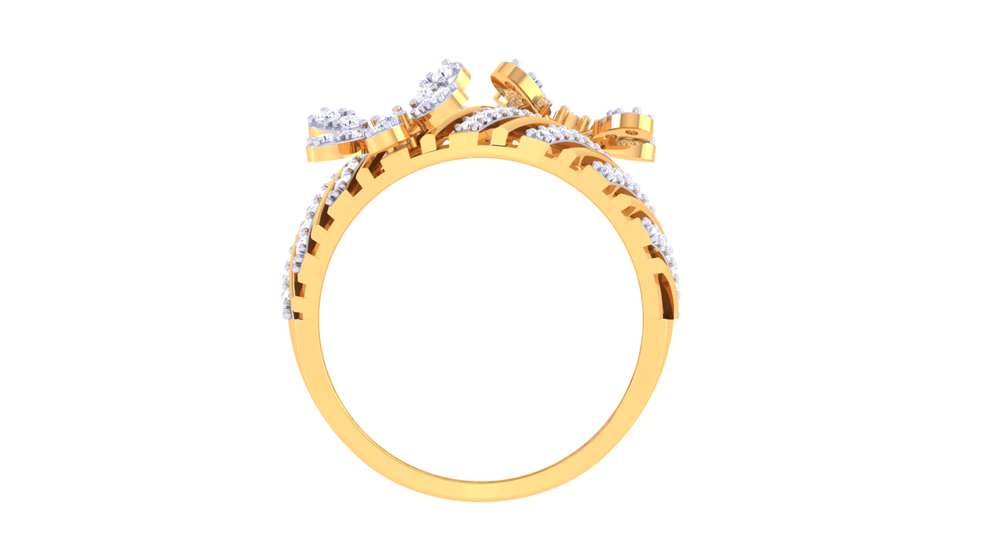 Iconique Floral Stripe Gold Ring - 0.72 Ct Sparking Diamond Petals
