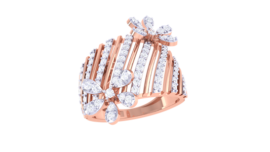 Iconique Floral Stripe Gold Ring - 0.72 Ct Sparking Diamond Petals