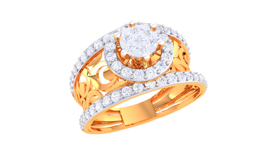 Éclat Filigrane Luminary Gold Ring – 0.67 Ct Bold Round Diamond Cluster
