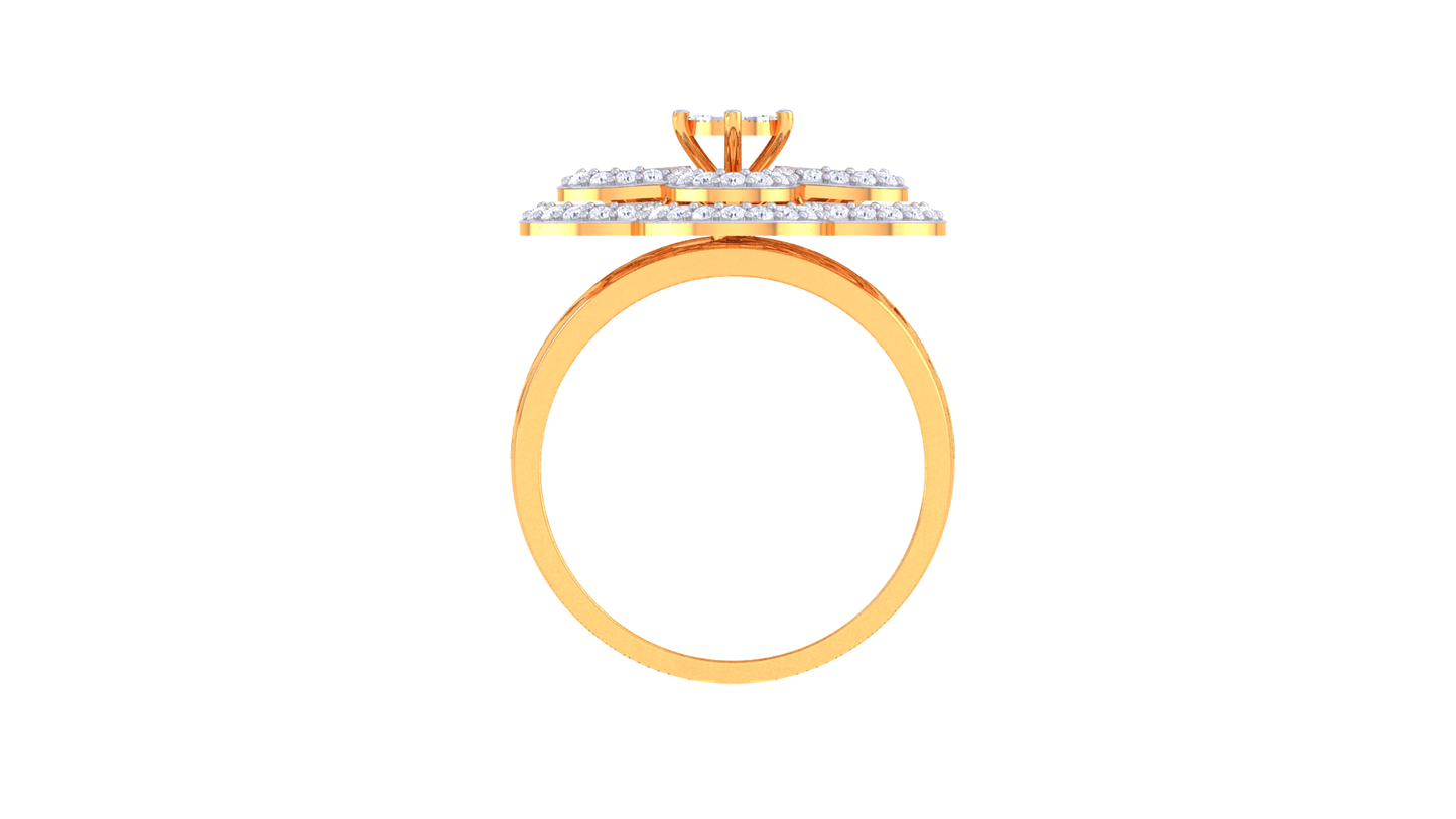 Trilune Floral Radiance – 0.51 Ct Round and Marquise Diamond Gold Ring