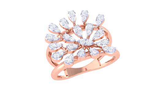Iconique Radiant Halo Floral Ring In Yellow Gold – 0.32 Ct Diamond Embellishment