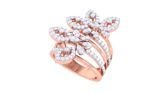 Iconique Floral Majesty Designer Gold Ring – 0.89 Ct Diamond Accents