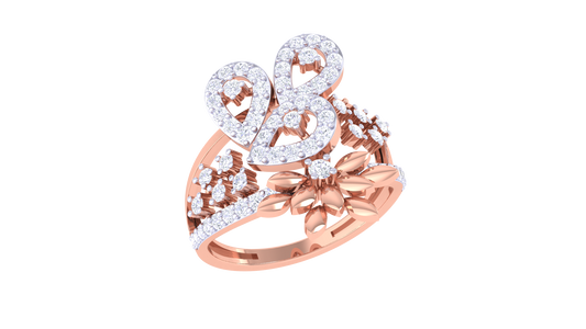 Iconique Heart-Cut Teardrop Gold Ring – 0.54 Ct Diamond Floral Accent