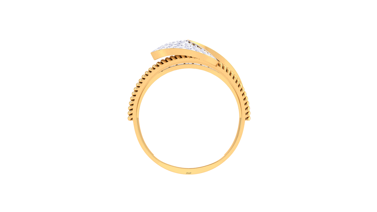 Lumiere Twisted Texture and Sculptural Sparkle Yellow Gold Ribbon Ring - 0.62 Ct Round Cut Diamonds Pave